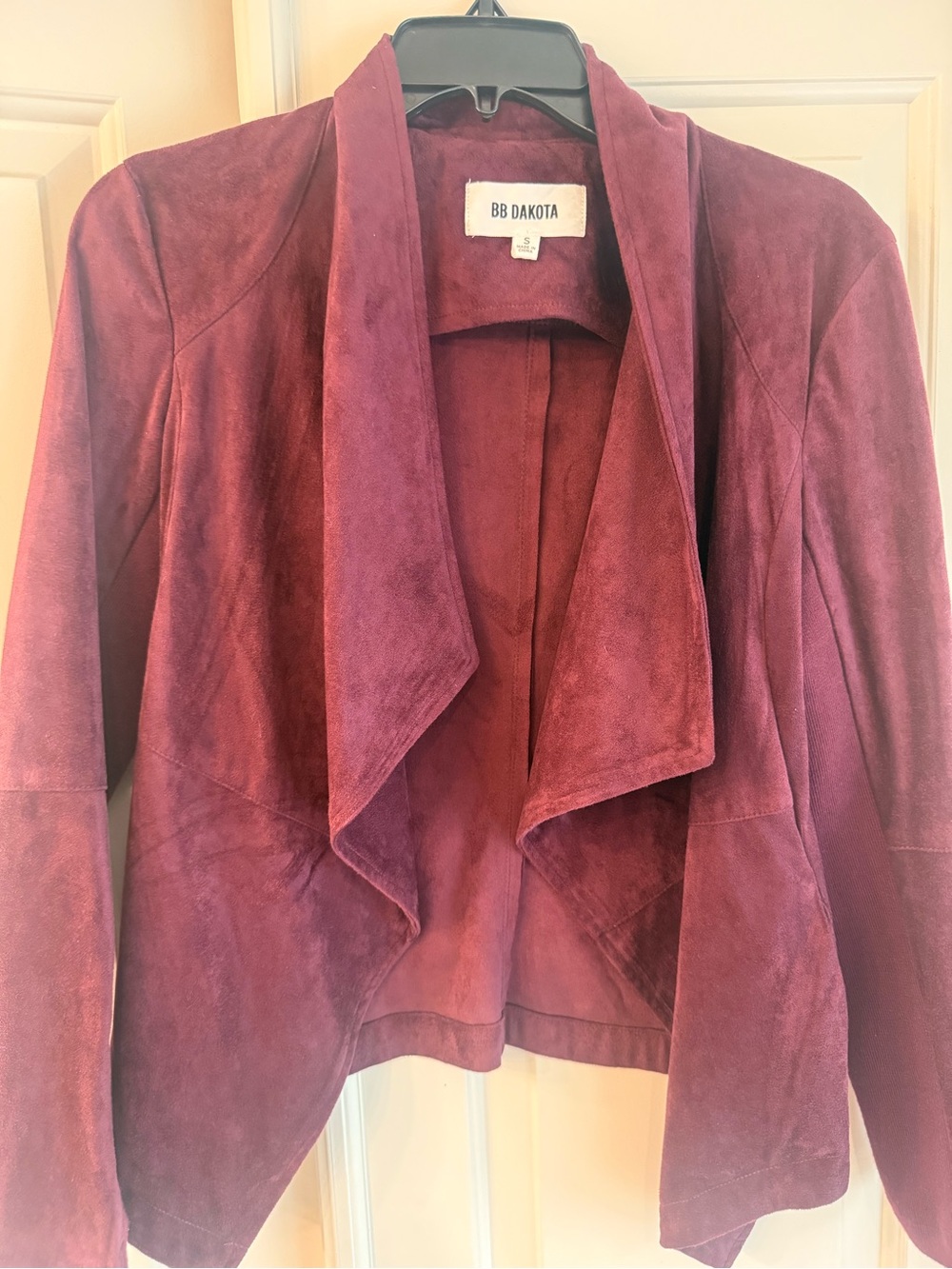 BB Dakota Burgundy Suede Open Drape Blazer